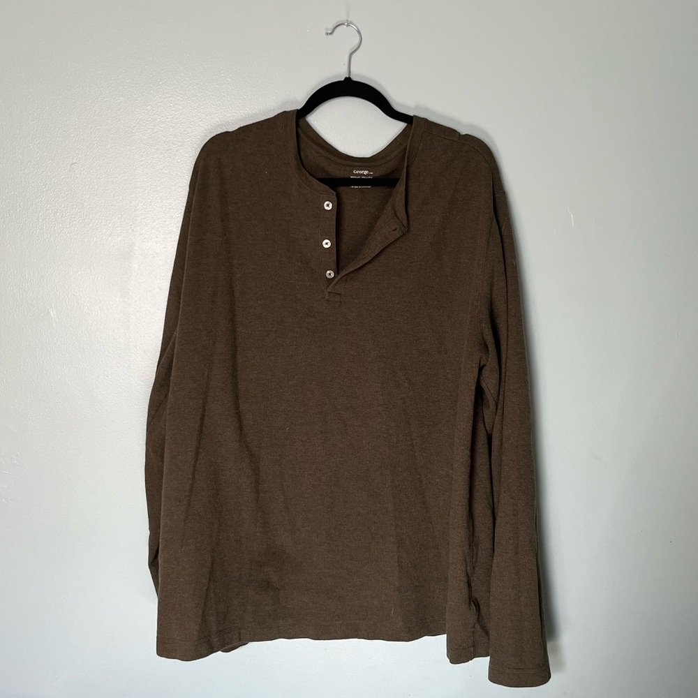George Waffle Knit Men’s Long Sleeve Shirt with Buttons XL Camo Green